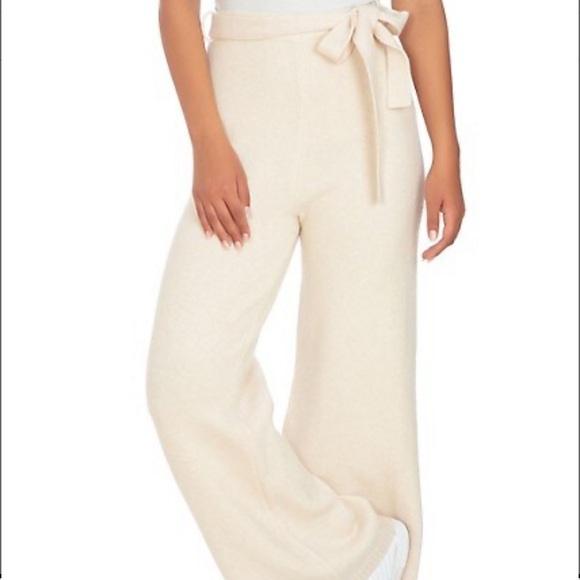 Guess Pants - Guess Cream Wide-Leg Tie-Waist Pants